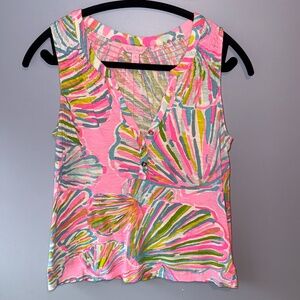 Lilly Pulitzer Pink Tropical Print Sleeveless Henley Tank Top - Size S